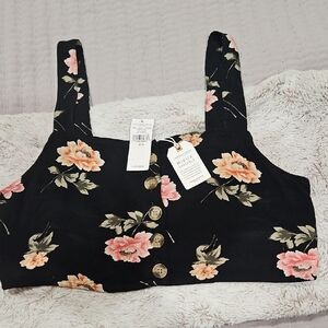 American Eagle Outfitters Black Floral Button-Front Crop Top